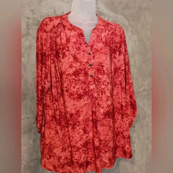 Christmas Long Sleeve Red floral velvet NOTATIONS soft blouse (#924) - Picture 7 of 8